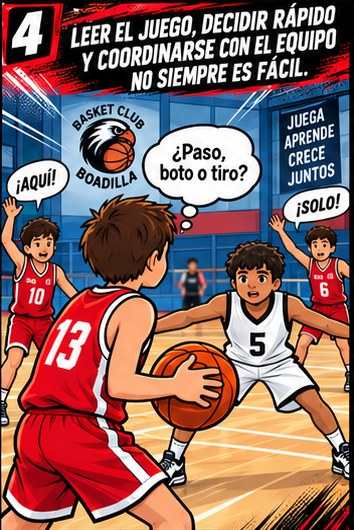 Viñeta 4: Leer el juego, decidir rápido y coordinarse con el equipo no siempre es fácil.